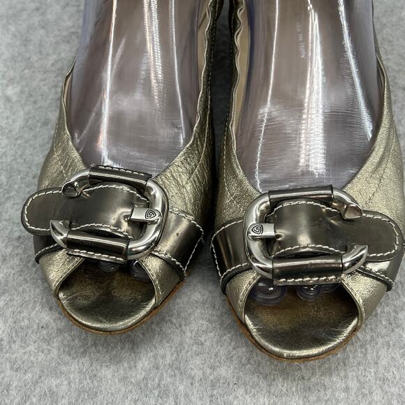 Attilio Giusti Leobruni Leather Peep Toe Kitten Heel - Silver -Women Size 9 (39) - Picture 10 of 13